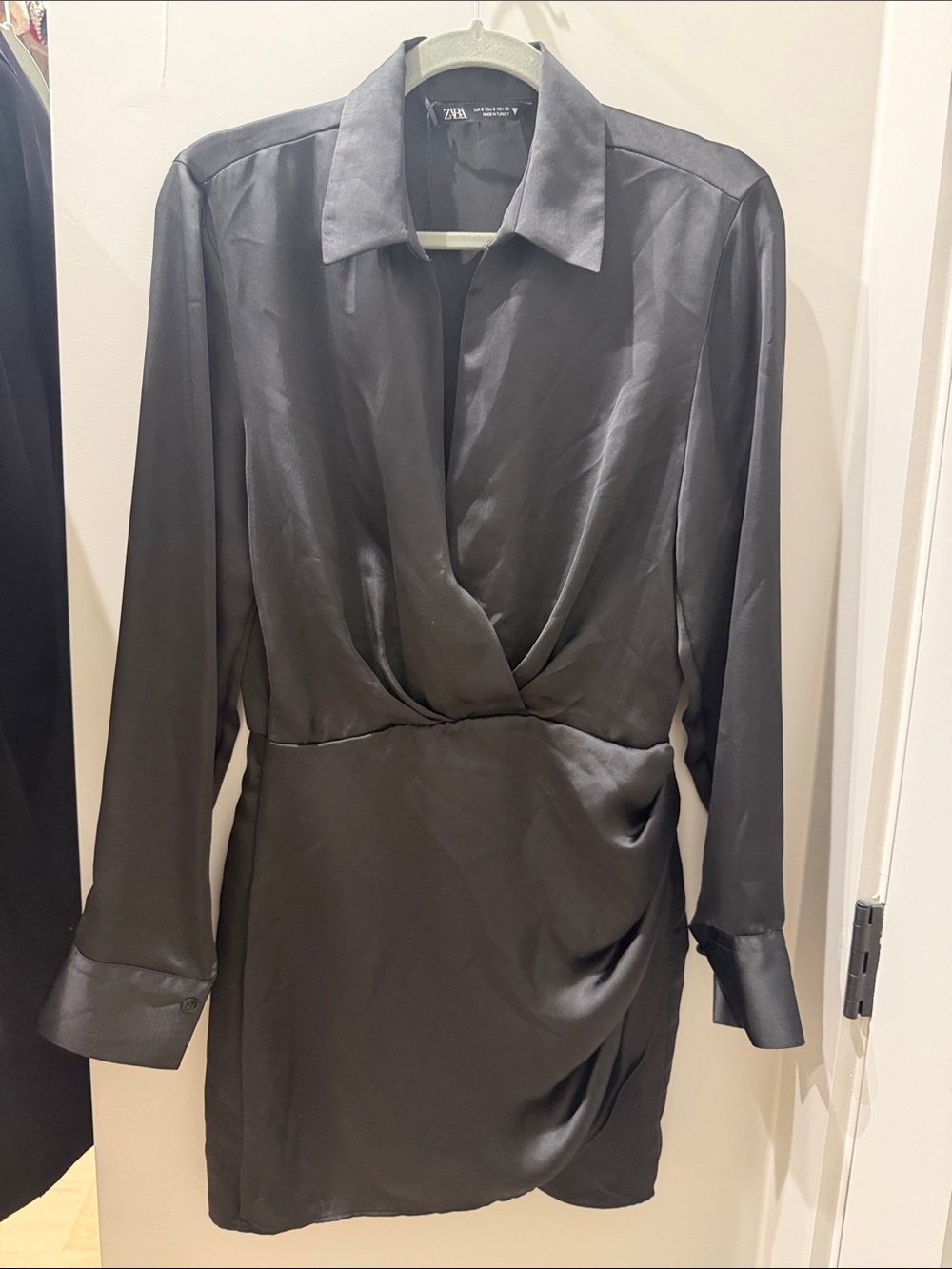 Zara Black Satin Wrap-Style Dress